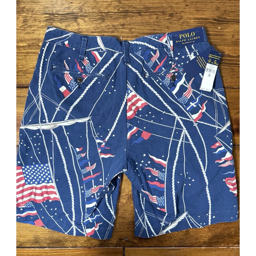 Polo Ralph‎ Lauren Flag Sailboat Print Shorts Sz 32 Americana Nautical - Picture 7 of 7